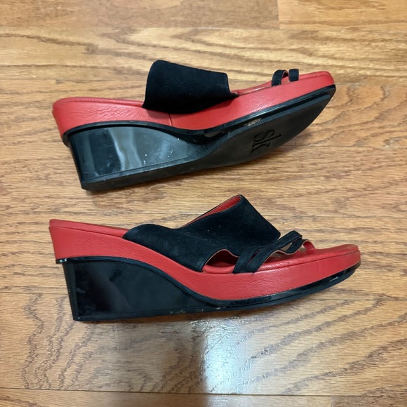 Stephane Kelian Red Black Suede Strap Slip On Wedge‎ Sandals Minimalist Shoes - Picture 4 of 12